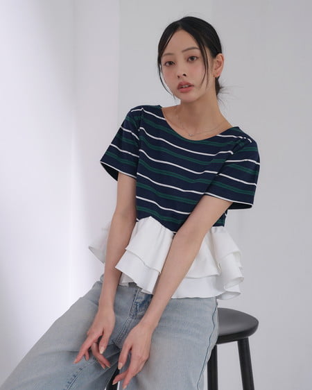 INGNI(イング) ペプラムマルチボーダーTシャツ コン