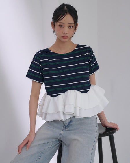 INGNI(イング) ペプラムマルチボーダーTシャツ コン
