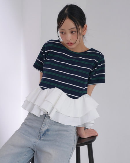 INGNI(イング) ペプラムマルチボーダーTシャツ コン