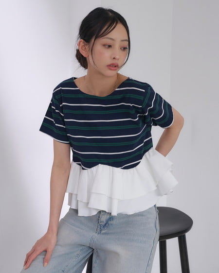 INGNI(イング) ペプラムマルチボーダーTシャツ コン