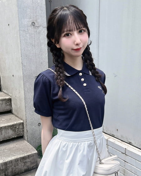 INGNI(イング) 金ボタン胸ロゴポロトップス コン/オフホワイト