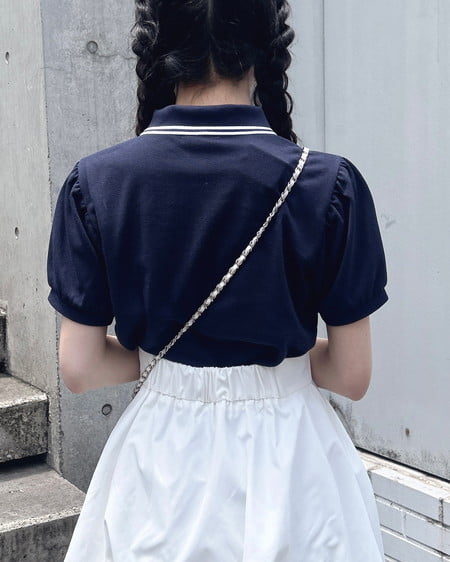 INGNI(イング) 金ボタン胸ロゴポロトップス コン/オフホワイト
