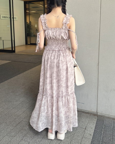 INGNI(イング) 花柄シャーリングティアードロングワンピース ピンク