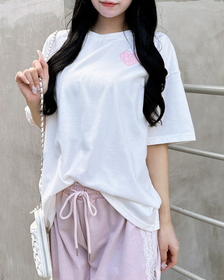 INGNI(イング) バックハートラメチュニックTシャツ オフホワイト/ピンク