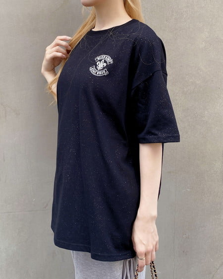 INGNI(イング) バックラインストーンロゴチュニックTシャツ クロ
