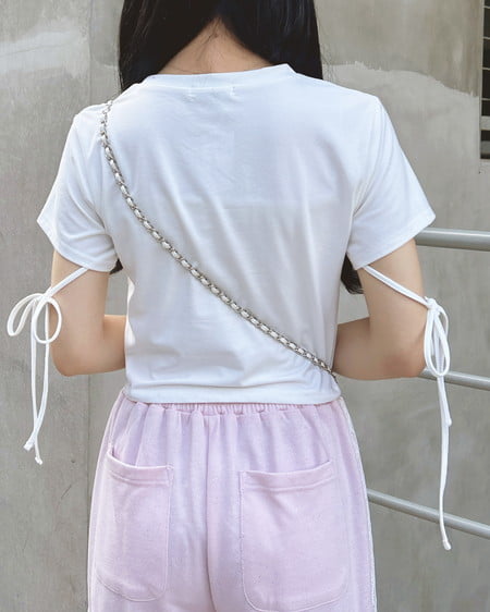 INGNI（イング） ビジュー飛ばし袖リボンレースロゴTシャツ ｵﾌﾎﾜｲﾄ/ﾋﾟﾝｸ