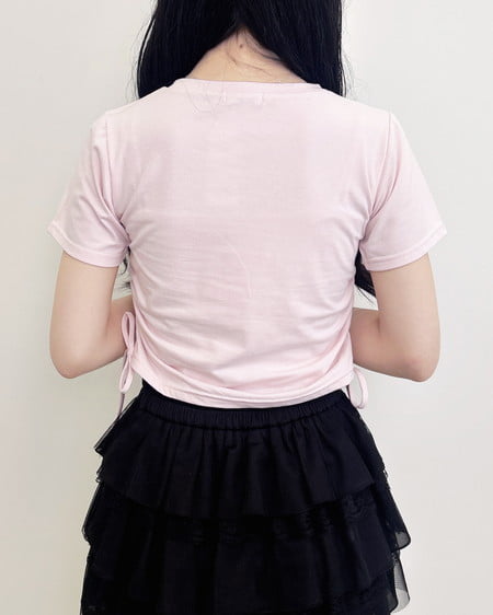 INGNI(イング) ラインストーン飛ばしロゴTシャツ ピンク/クロ
