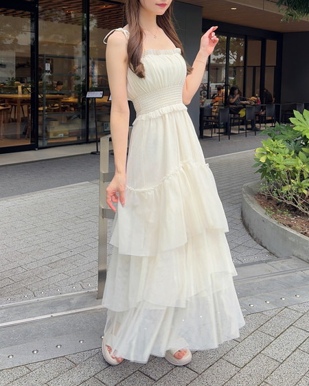 【WEB限定】チュールイレヘムティアードロングワンピース