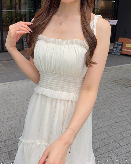 INGNI(イング) チュールイレヘムティアードロングワンピース オフホワイト