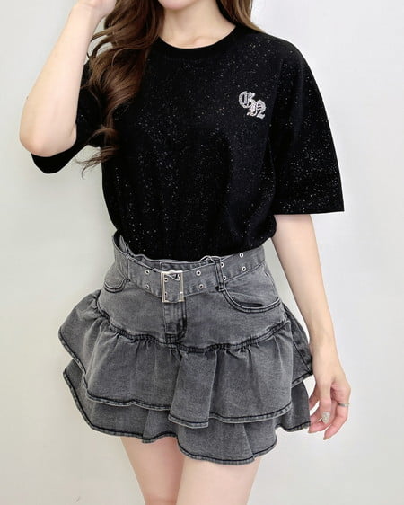 INGNI(イング) バックロゴラメチュニックTシャツ クロ