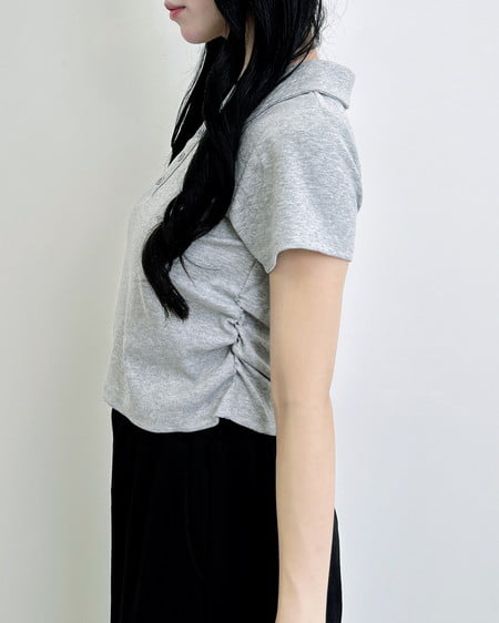 INGNI（イング） スキッパーポロネックラメリブトップス ｸﾞﾚｰ