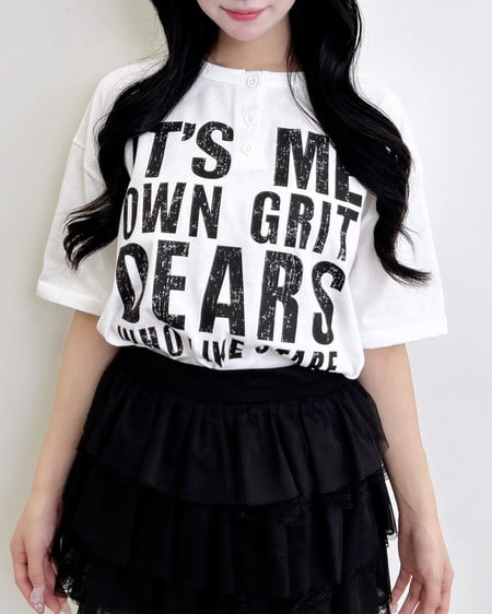 INGNI（イング） かすれロゴヘンリーネックチュニックTシャツ ｵﾌﾎﾜｲﾄ/ｸﾛ