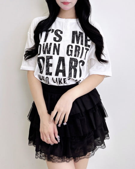 INGNI（イング） かすれロゴヘンリーネックチュニックTシャツ ｵﾌﾎﾜｲﾄ/ｸﾛ