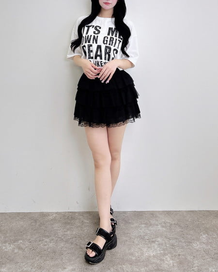 INGNI（イング） かすれロゴヘンリーネックチュニックTシャツ ｵﾌﾎﾜｲﾄ/ｸﾛ