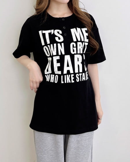 かすれロゴヘンリーネックチュニックTシャツ