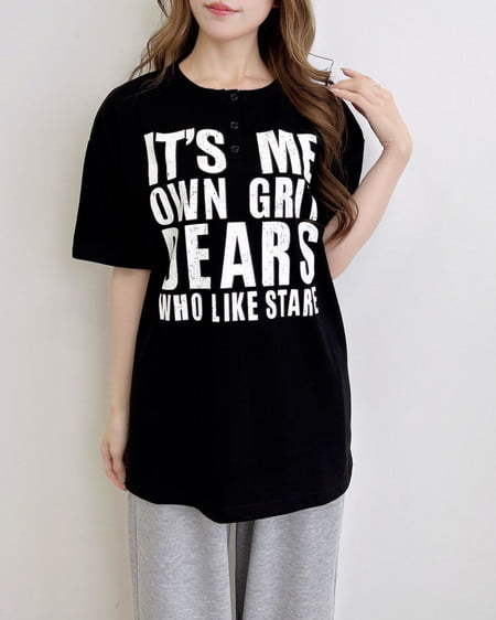 INGNI（イング） かすれロゴヘンリーネックチュニックTシャツ ｸﾛ/ｵﾌﾎﾜｲﾄ