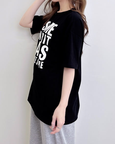 INGNI（イング） かすれロゴヘンリーネックチュニックTシャツ ｸﾛ/ｵﾌﾎﾜｲﾄ