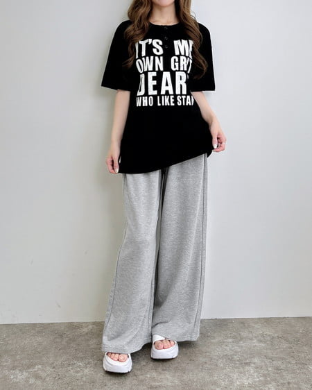 INGNI（イング） かすれロゴヘンリーネックチュニックTシャツ ｸﾛ/ｵﾌﾎﾜｲﾄ