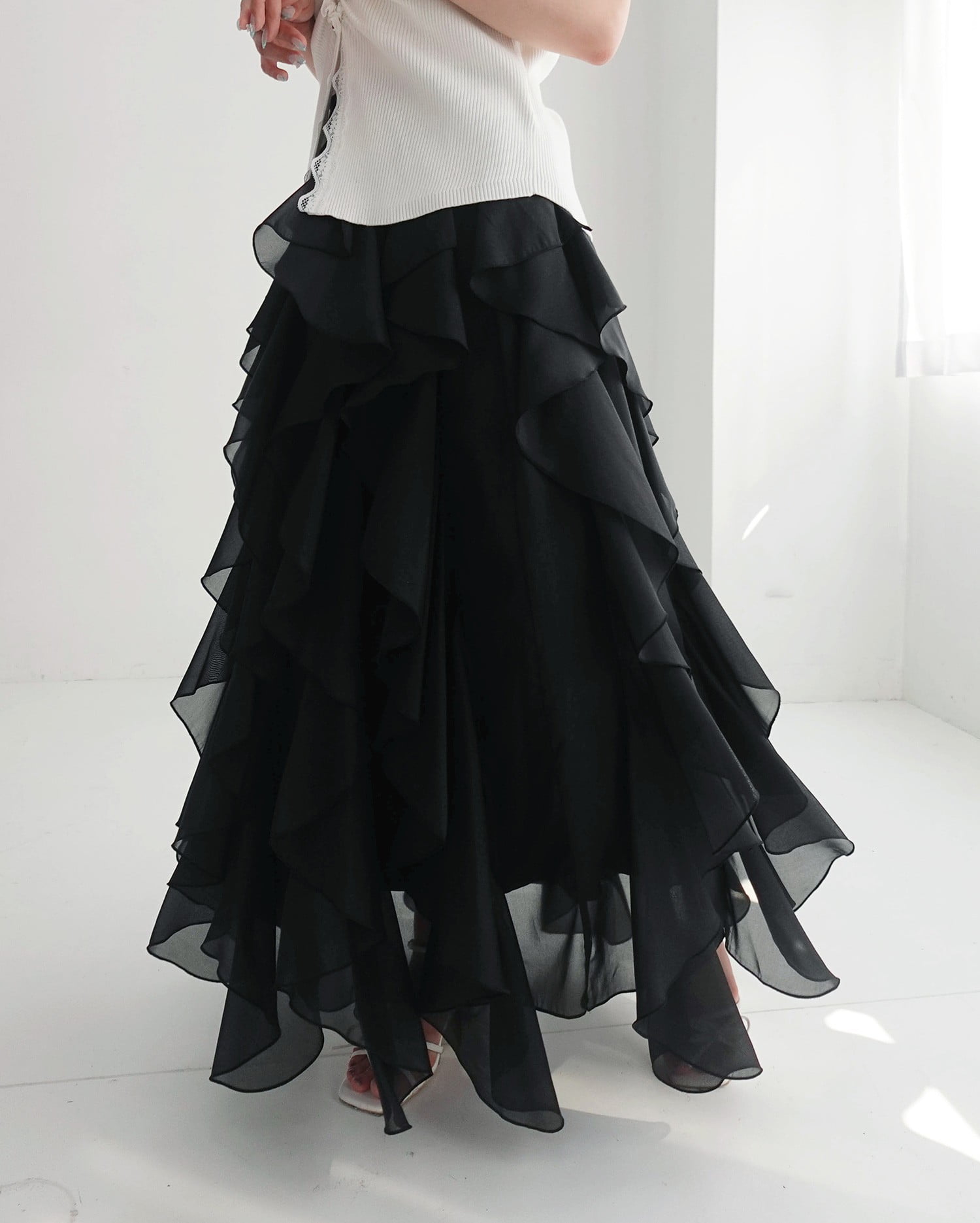シアーラッフルロングスカート