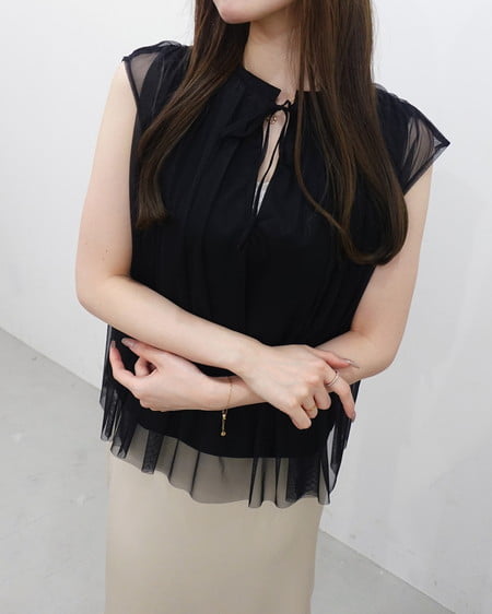 INGNI(イング) オーガンジーレイヤードトップス クロ