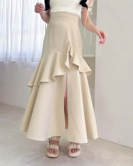 INGNI（イング） バックレースアップアシメティアードスカート ﾗｲﾄﾍﾞｰｼﾞｭ