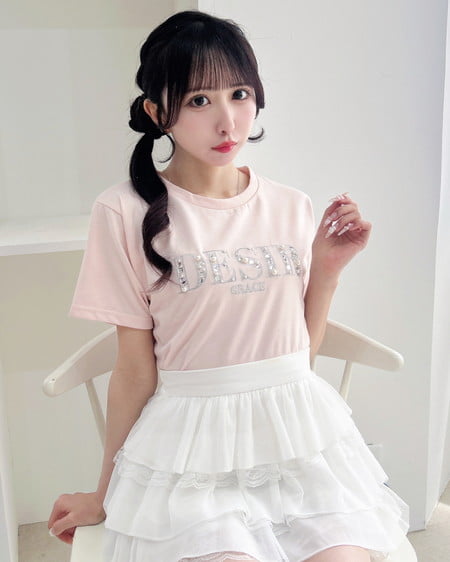 INGNI(イング) ビジューロゴ刺繍Tシャツ ライトピンク