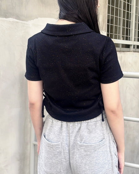 INGNI(イング) 襟付きダブルジップラメリブトップス クロ