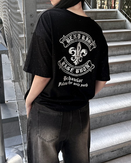 バックラインストーンロゴチュニックTシャツ