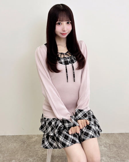 INGNI(イング) チェックシャツドッキング長袖ニットワンピース ピンクベージュ/チェック