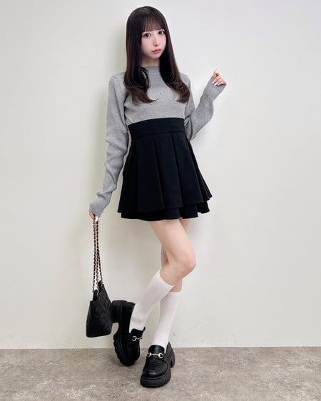 INGNI(イング) ハイネックビジュー付リブニット グレー