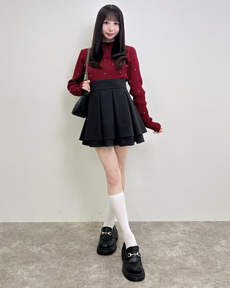 INGNI(イング) ハイネックビジュー付リブニット ボルドー