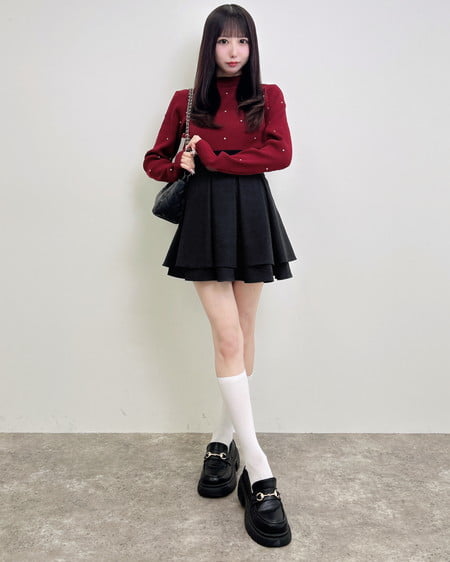 INGNI(イング) ハイネックビジュー付リブニット ボルドー