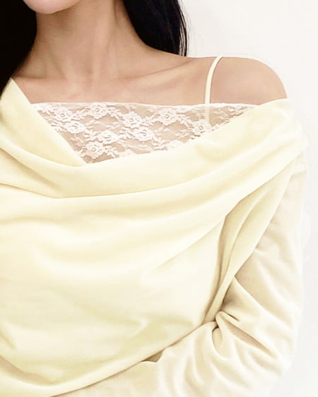 INGNI(イング) レースドッキングベロアロングTシャツ アイボリー