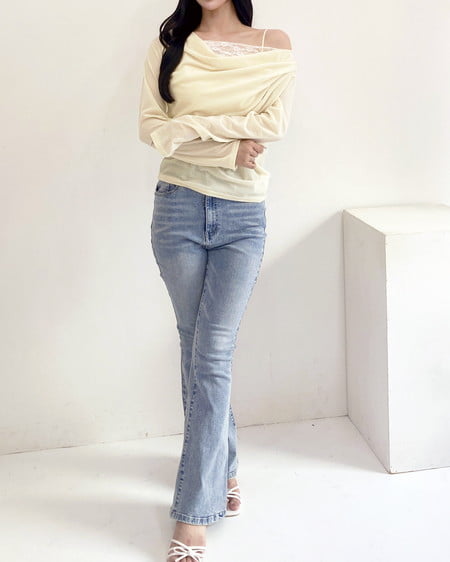 INGNI(イング) レースドッキングベロアロングTシャツ アイボリー