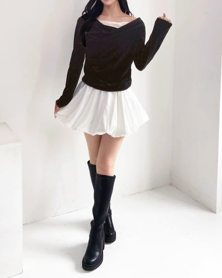 INGNI（イング） レースドッキングベロアロングTシャツ ｸﾛ
