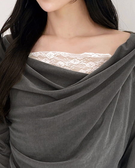 INGNI(イング) レースドッキングベロアロングTシャツ グレージュ