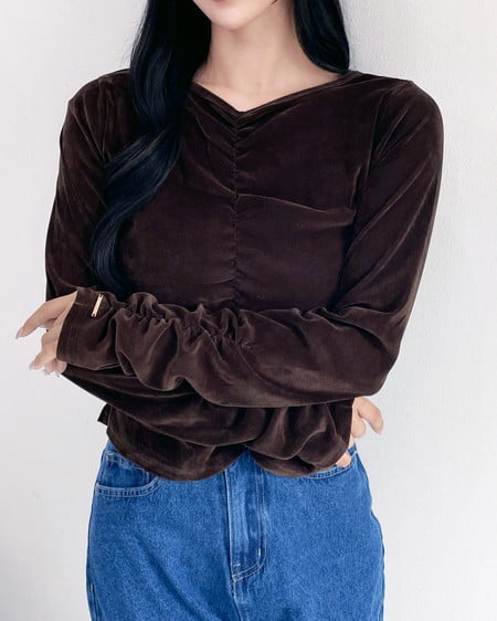 INGNI(イング) ベロアギャザーロングTシャツ ブラウン