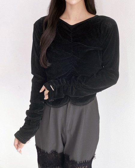 【SOELA】ベロアギャザーTシャツ