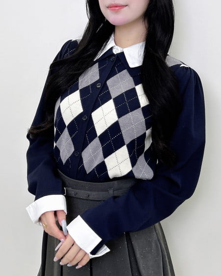 【WEB限定】アーガイルシャツドッキングレイヤードニット