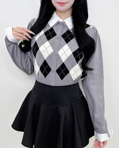 【WEB限定】アーガイルシャツドッキングレイヤードニット