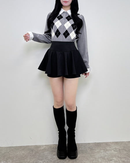 INGNI(イング) アーガイルシャツドッキングレイヤードニット グレー