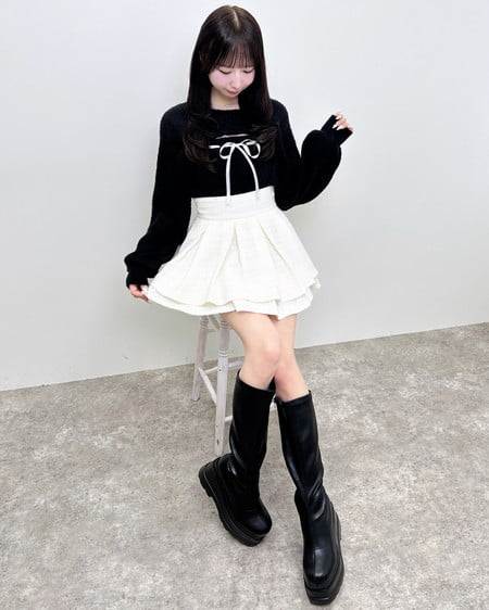 INGNI(イング) フェザーリブデコルテオープンリボンニット クロ