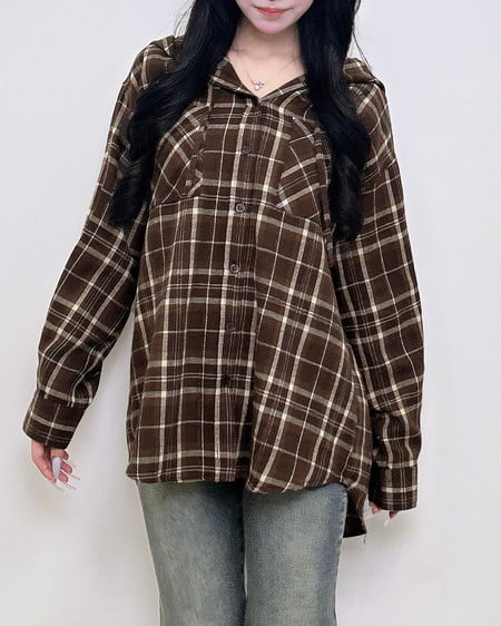 INGNI(イング) フードビッグチェック柄シャツ ブラウン/チェック