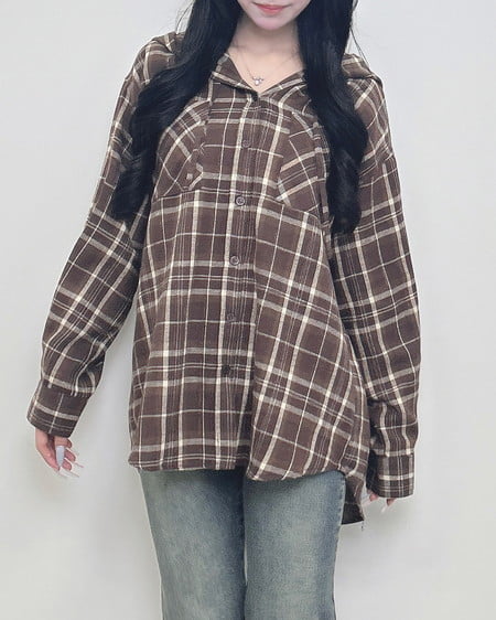 【WEB限定】フードビッグチェック柄シャツ