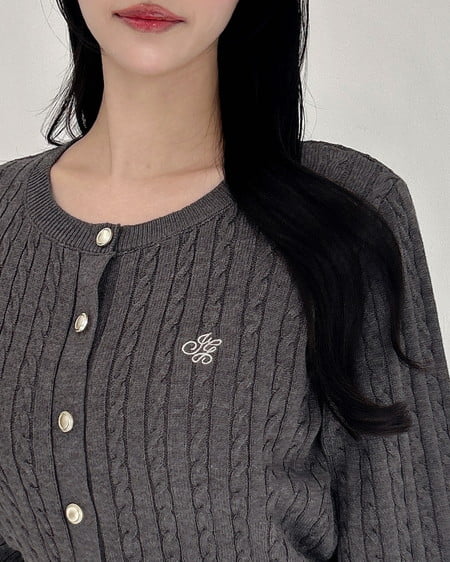 INGNI(イング) 胸刺繍金ボタンケーブルニットカーディガン チャコールグレー