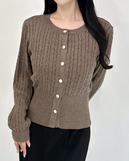 INGNI(イング) 胸刺繍金ボタンケーブルニットカーディガン ブラウン
