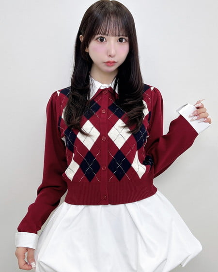 INGNI(イング) アーガイルシャツドッキングレイヤードニット ボルドー