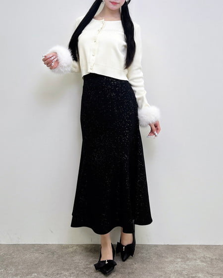 INGNI（イング） バックレースアップグリッターラメマーメイドスカート ｸﾛ
