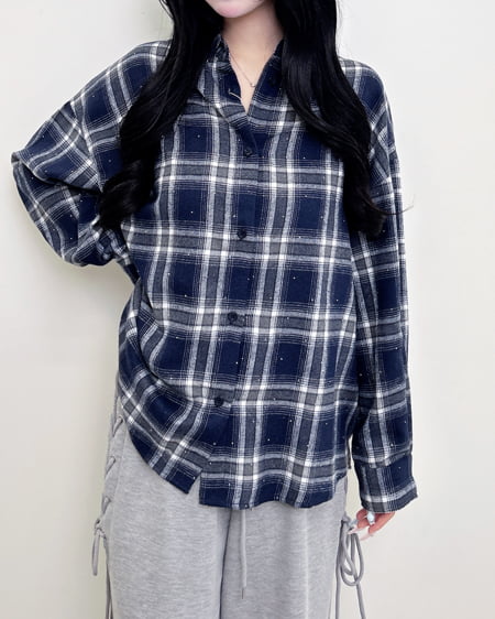 INGNI（イング） ラインストーン付バックレースアップチェック柄シャツ ｺﾝ/ﾁｪｯｸ