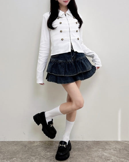 INGNI(イング) ナポレオン襟Wジップリブトップス オフホワイト